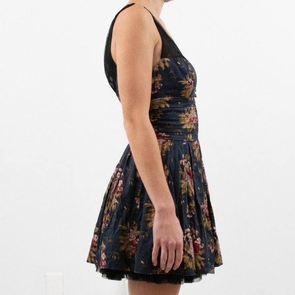 Free People XS Floral Print Cotton Mini Dress Blue - Picture 3 of 9